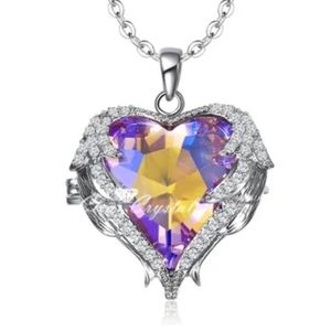 Crystal angel wing pendant locket necklace